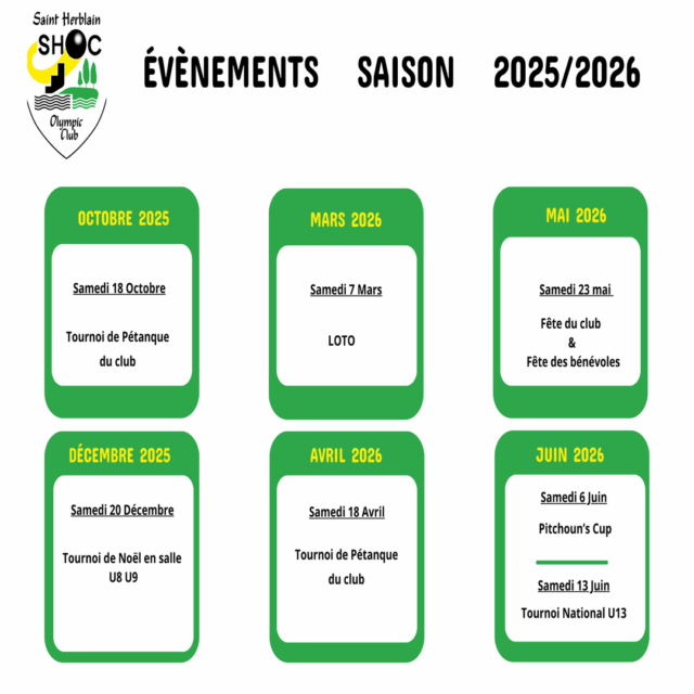 Évènements du club Saison 2025/2026